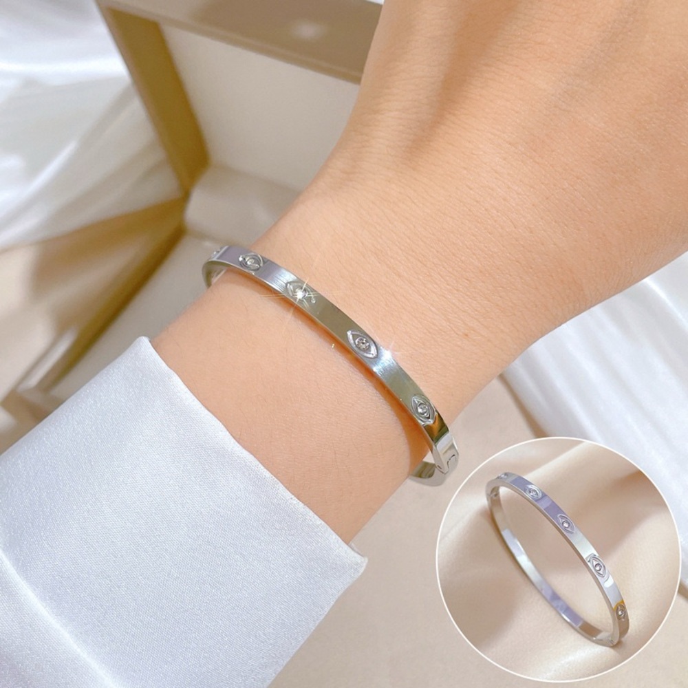 Waterproof Evil Eyes Bangle Bracelet*Silver Dainty Minimalist Everyday*LW
